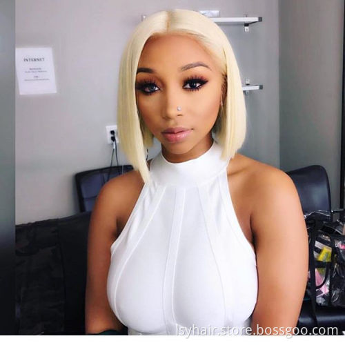 Platinum Blonde 613 Color Bob Cut Lace Front Wig  100% Human Hair, Short Lace Wig Cuticle Aligned European Hair Wigs